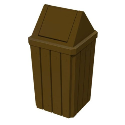 Sturdy Essentials 32 Gallon Square Slatted 100% Recycled Plastic Heavy Duty Outdoor Commercial Trash Can With Swing Top Lid | Great For Schools And Businesses - Brown Granite