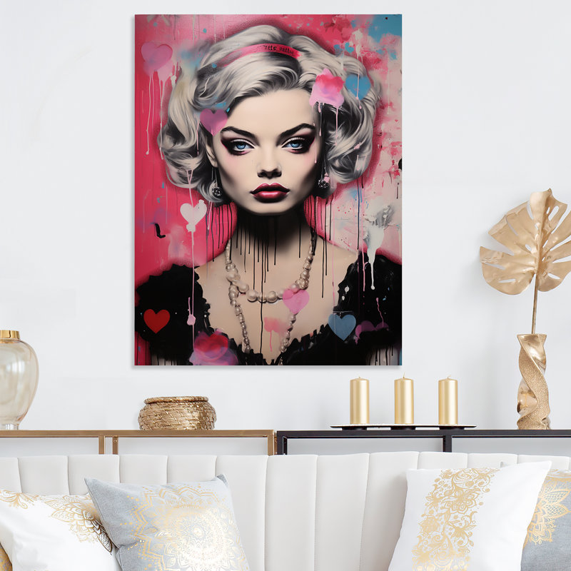 «Vibrant Pink Woman In Pop Art II», art mural femme en métal Pop Art, H 32 po x l 24 po x P 1 po