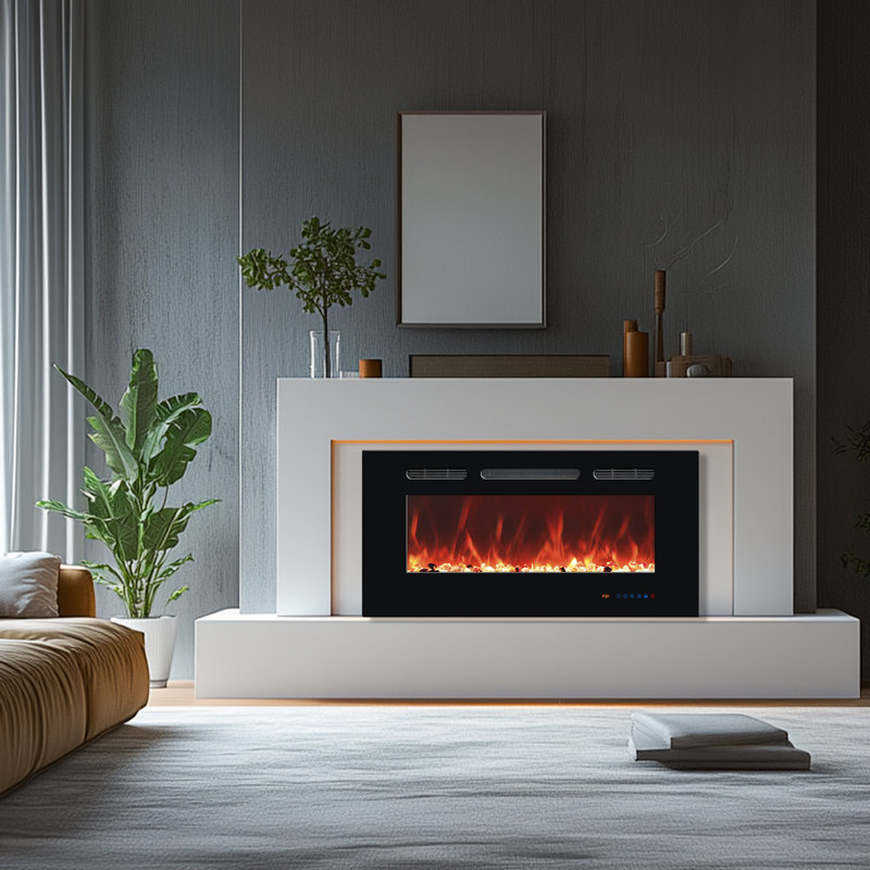 Gidney Black Electric Fireplace, 17.72" H x  36" W x 5.91" D