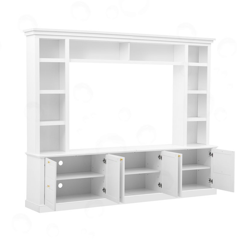 Meuble télé avec bibliothèque et 3 tablettes réglables, Blanc