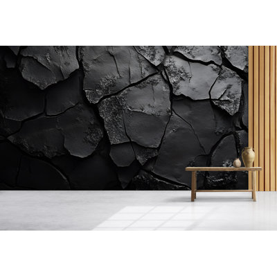 Papier peint Cracked Rock - texture de pierre foncée avec des fractures profondes, conception de surface 3D robuste, fond dramatique pour un style industriel
