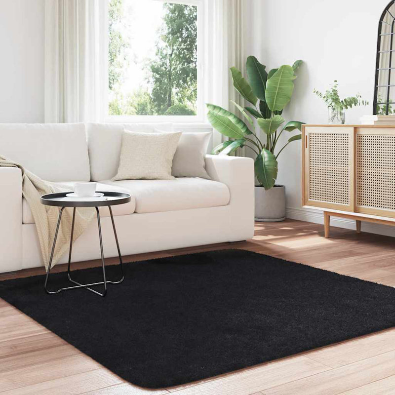 Shaggy Rug High Pile NAVARRA Black Polyester, Square 160cm