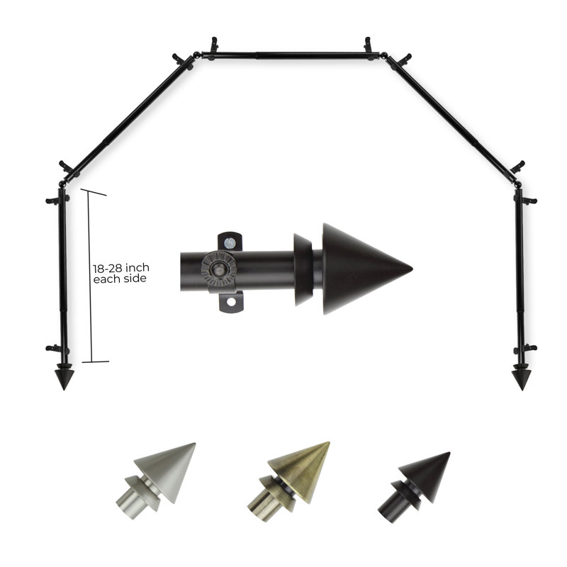 Ioved Adjustable 28" to 48" 0.81" Bay Window Single Curtain Rod, Black, 18-28" (each side)