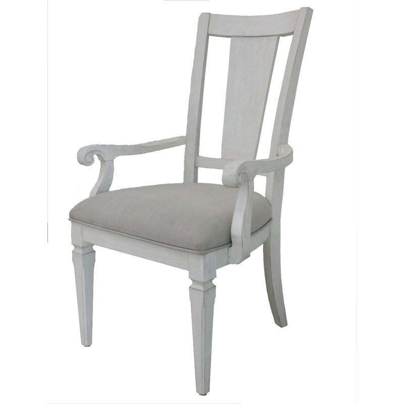 Chaise avec accoudoirs en lin gris clair et blanc vieilli, ensemble de 2