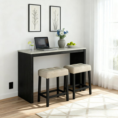 Ensemble de salle à manger à hauteur de comptoir 47 po avec 2 tabourets rembourrés, table de coin-repas de style campagne moderne pour petits espaces