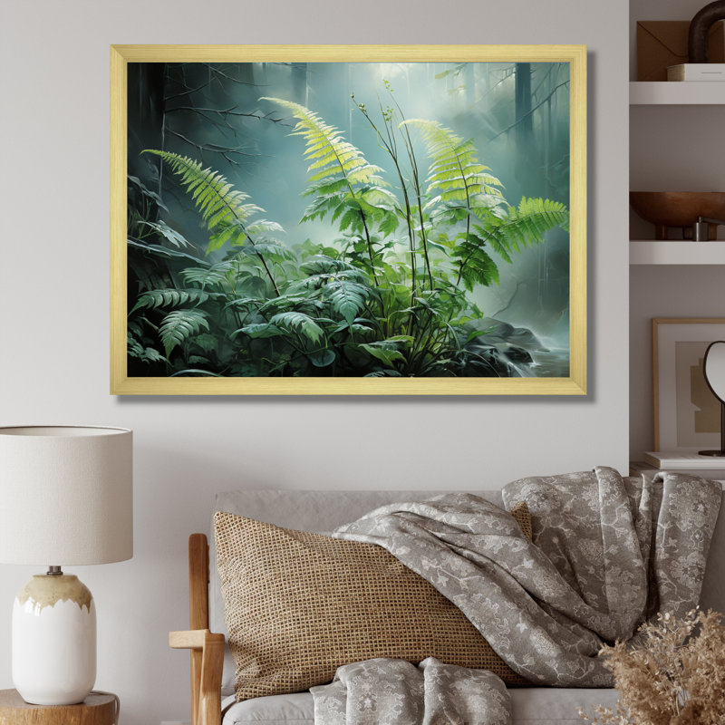 " Ferns Romantic Impression III ", Cadre doré à une seule photo, H 16 po x l 32 po x P 1 po