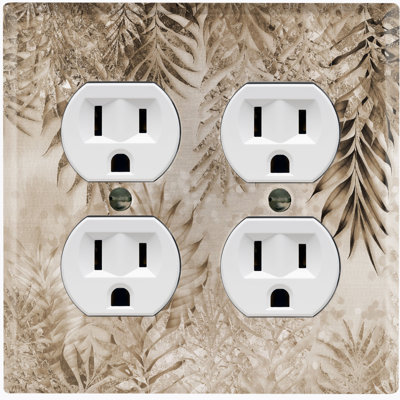 Gray Spa Leaves Nature Themed 2 - Gang Duplex Outlet Standard Wall Plate