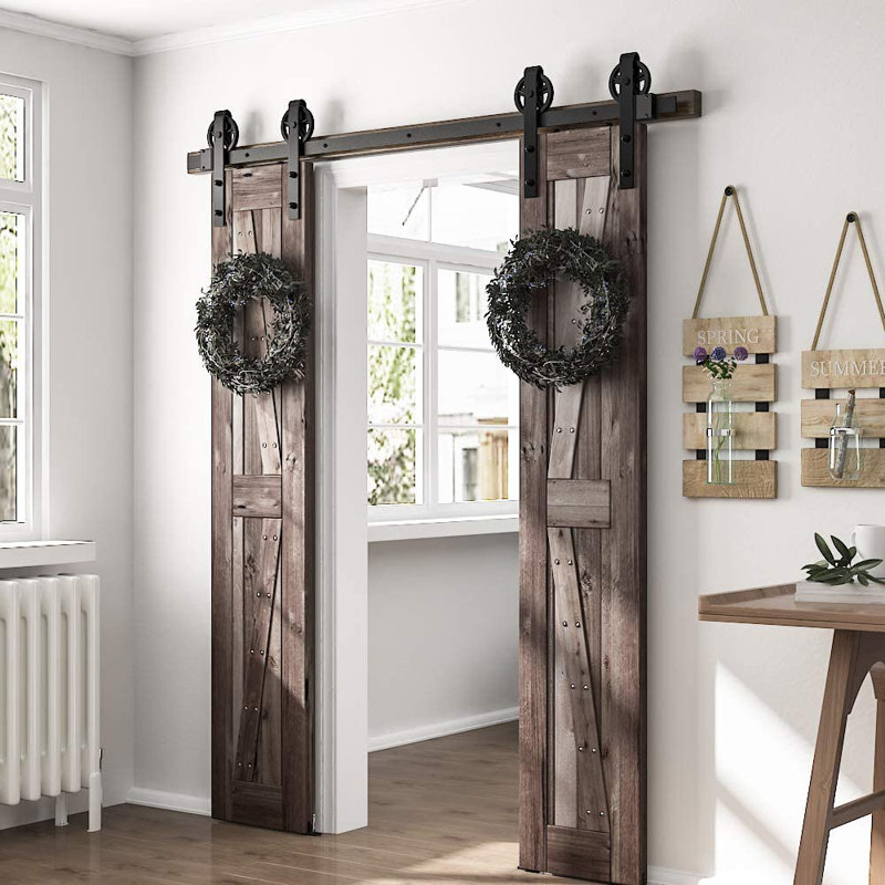 Black Carbon Steel Single Track Barn Door Hardware Kit