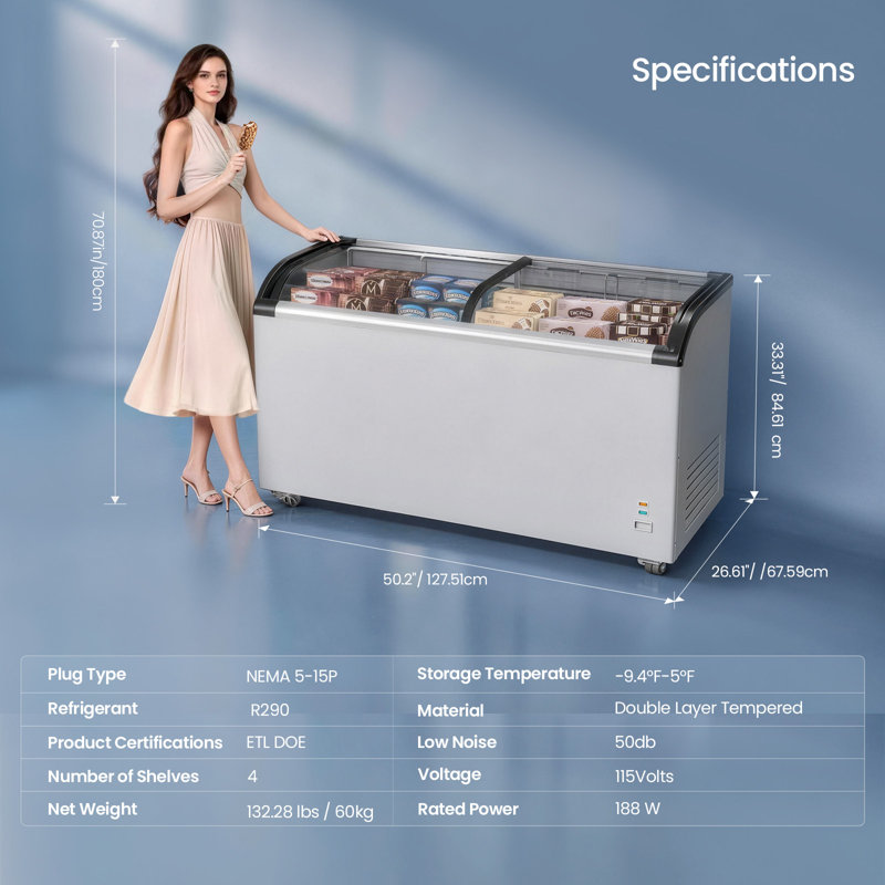 Congélateur commercial en vitrine commerciale avec crème glacée 9,75 pieds cubes et 4 paniers amovibles