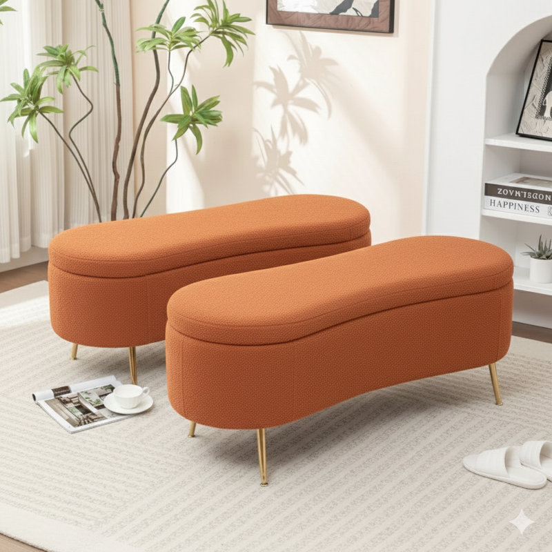 Kaybree Upholstered Storage Bench, Orange