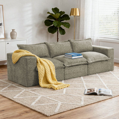 Upholstered Chenille Modular Boneless Sectional Sofa with Cushion Back– Fully Compressed, No Assembly Required