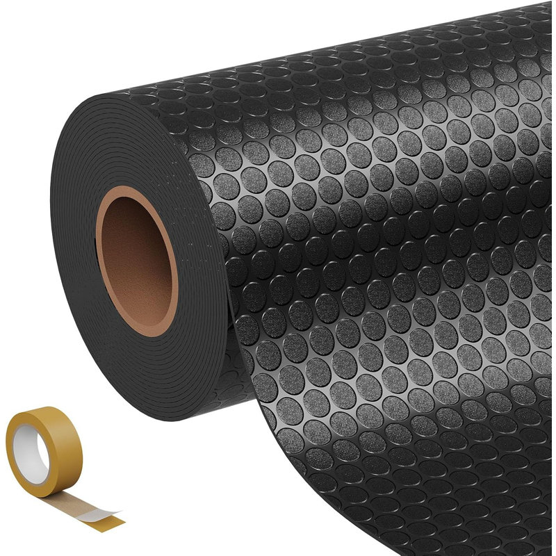 Heavy Duty Coin Pattern PVC Garage Floor Mat, Non-Slip Under Vehicle Protective Mat, Includes Mounting Tape for Garage, Basement & Workshop Use