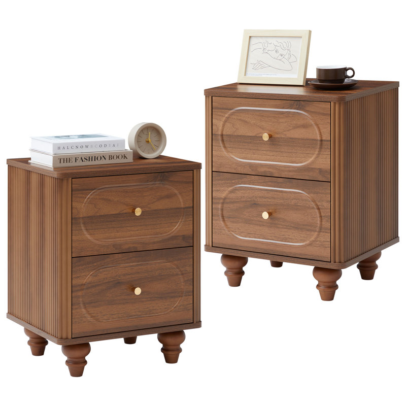 Dorth - Table de chevet à 2 tiroirs (lot de 2), Brun, 2