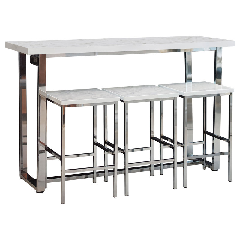 Faylinn 3 - Person Trestle Dining Set, Faux White Marble