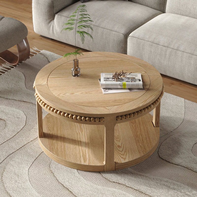 Table basse ronde en bois, table circulaire pour le salon, Bois naturel