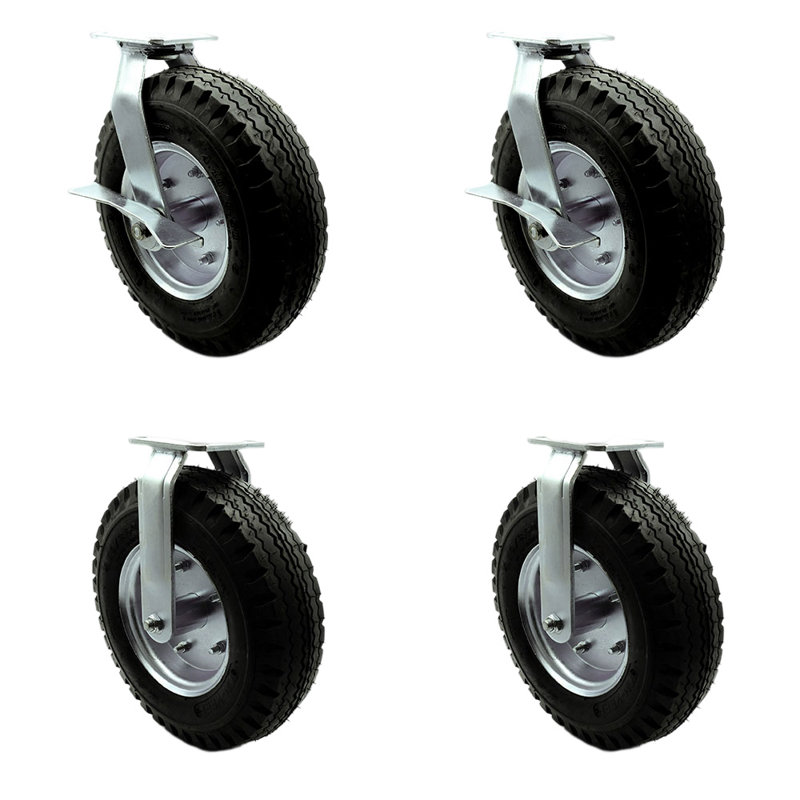 4 Piece Pneumatic Caster Set with Brake