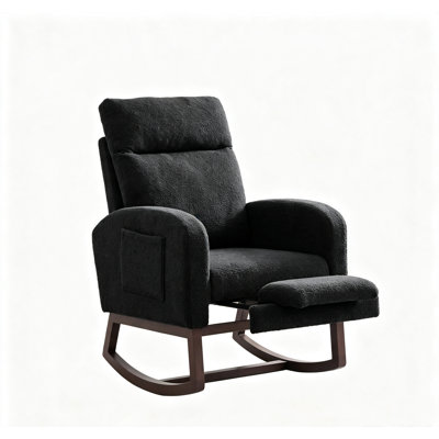 Chaise berçante de chambre de bébé avec repose-pieds réglable et poche latérale, siège rembourré, structure en bois massif, mouvement berçant en douceur