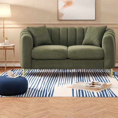 Canapés compacts de 61 pouces, tissu en peluche vert, canapé capitonné moderne pour la maison