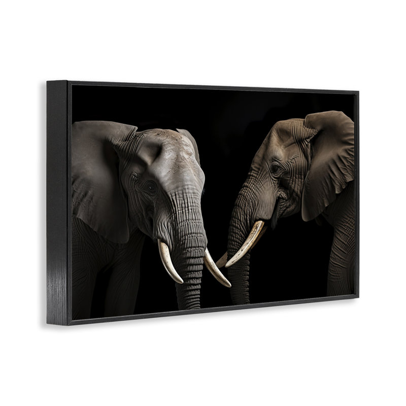 Paire d'éléphants Pachyderm, estampe numérique, design par Decent Exposures, H 12 po x l 18 po, Giclée encadrée noir minuit