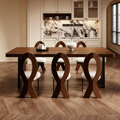Walnut-colored solid wood rectangular dining table