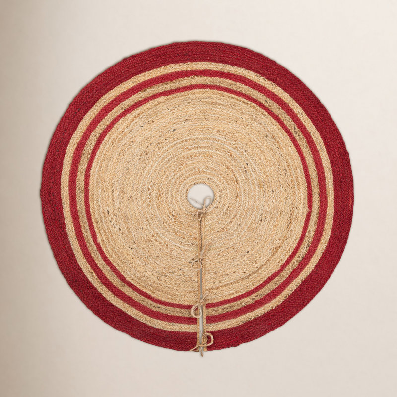 Jupe d'arbre de Noël à tisser Unique, Rond 4 pi 1 po, Beige / Rouge