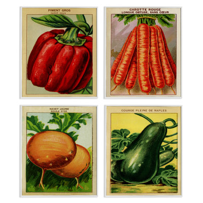 Rustic Garden Vegetables 4pc Framed Giclee Set, design by Lil' Rue