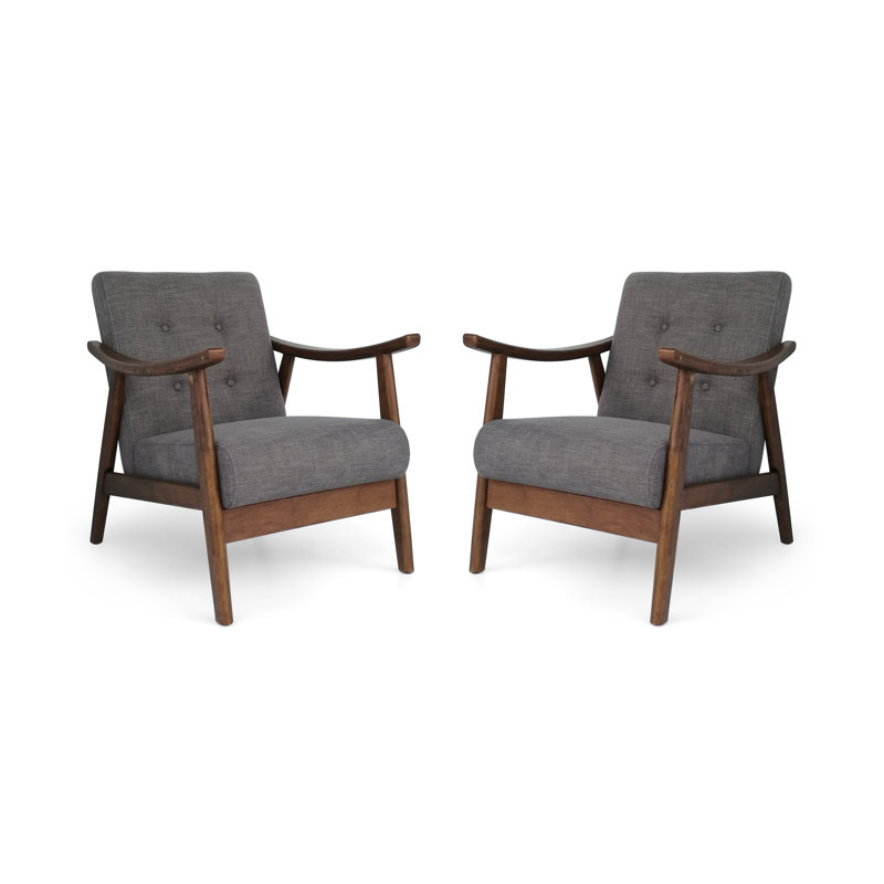 Fauteuil en lin capitonné 25,25 po Banju, Gris Foncé 100% Polyester