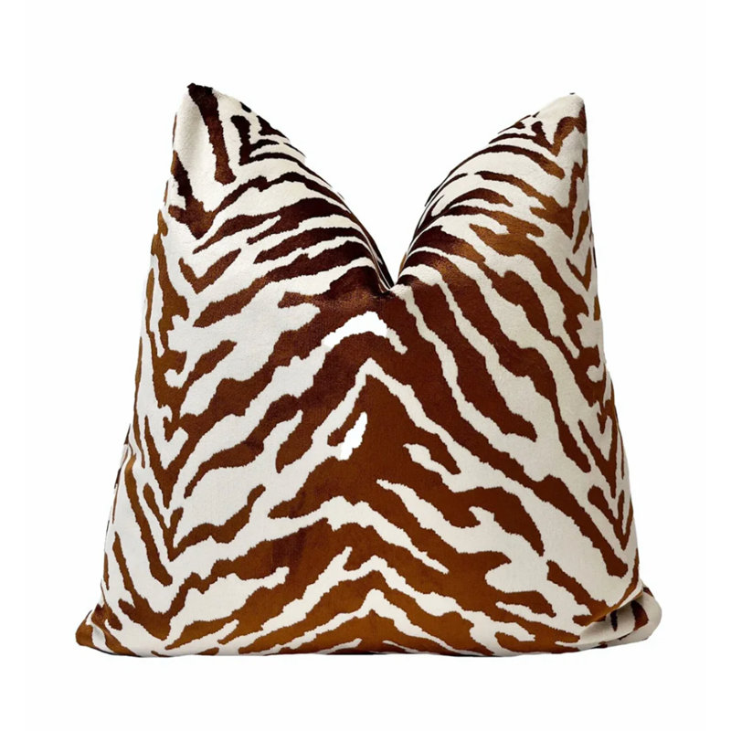 Housse de coussin en velours à imprimé zébré, Imprimé animal brun / crème, H 22 po x l 22 po