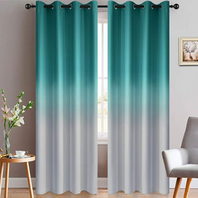 Rideaux obscurcissants avec œillets Yakamok avec œillets de 84 po de longueur, sarcelle et blanc grisâtre, rideaux isolants et isolants bloquant la lumière pour la chambre à coucher / salon, 2 panneaux, 52 po x 84 po