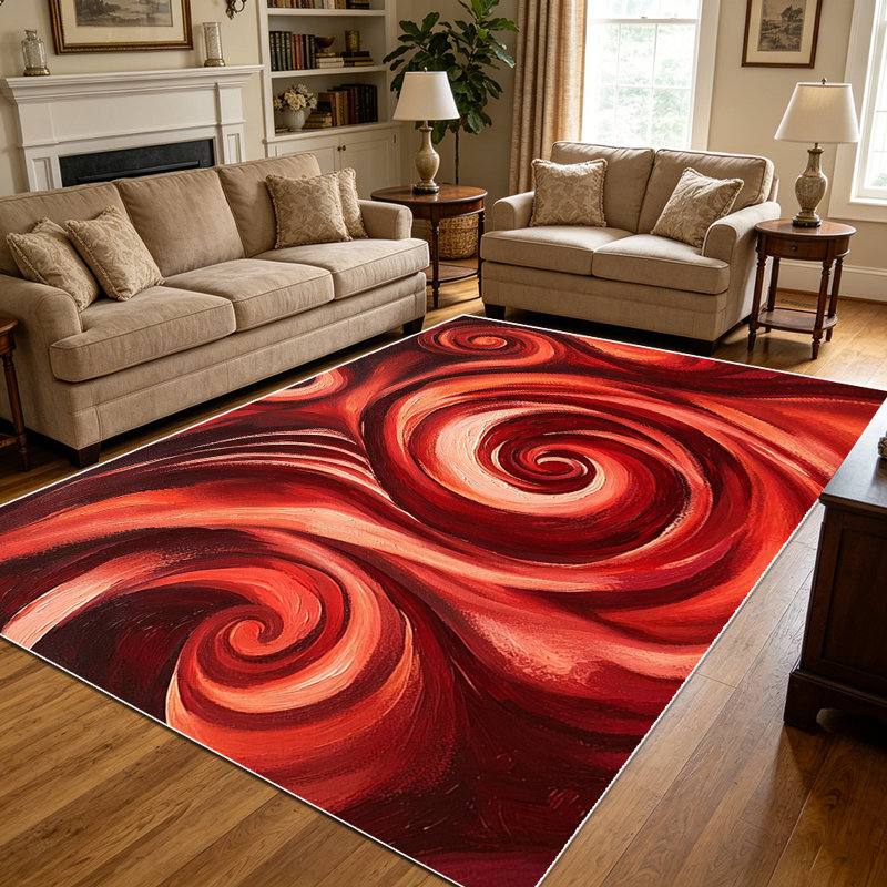 1PC burgundy red swirling abstract oil painting area rugs for Living Room, Soft and Comfortable, Suitable for all seasons, easy-to-maintain, machine washable Indoor floor mat, Under Table Farmhouse suitable for dining room, bedroom, kitchen,