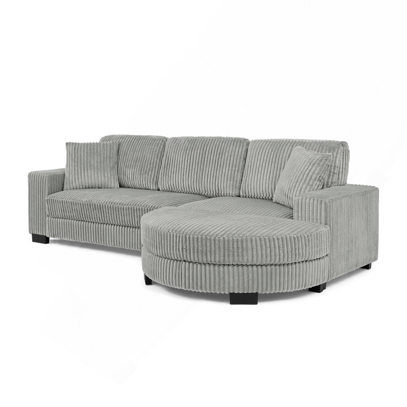 L-shaped Corduroy Sleeper In Grey, Upholstered With Style, Comfortable High Sponge Cushions, Strong Wood Frame, Convertible Chaise, Arc-shaped Footstool For Soft Touch Grey Sectional, Modular, Seats,