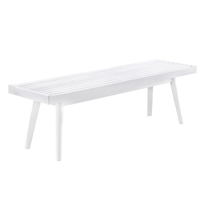 Solid Wood Slatted Bench In White, Complements Bedroom & Entryway -Style White For Home Use