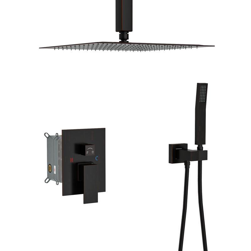 Dual Function Shower Kit - Oil Rubber Bronze Adjustable Water Flow 10 Inch Square Head 360 Swivel Handheld, Matte Black