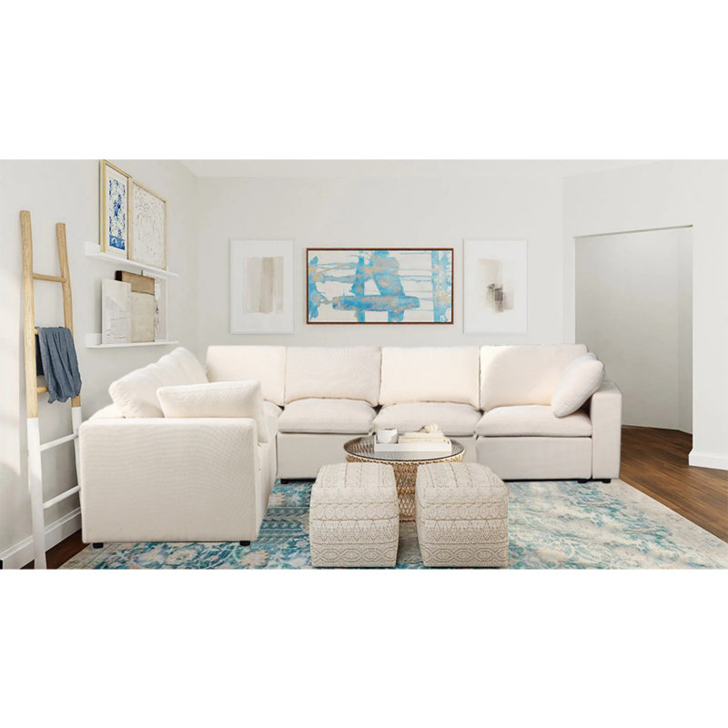 Modern Module L-Shaped Sectional Corner Sofa,5-Seat Sofa,Customizable Modular Couch, Chenille, 33.85" H x 123" W x 96" D