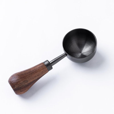 Gunmetal Stainless Steel Coffee Scoop with Walnut Wood Handle, 10g 30ml Retro Espresso Measuring Spoon