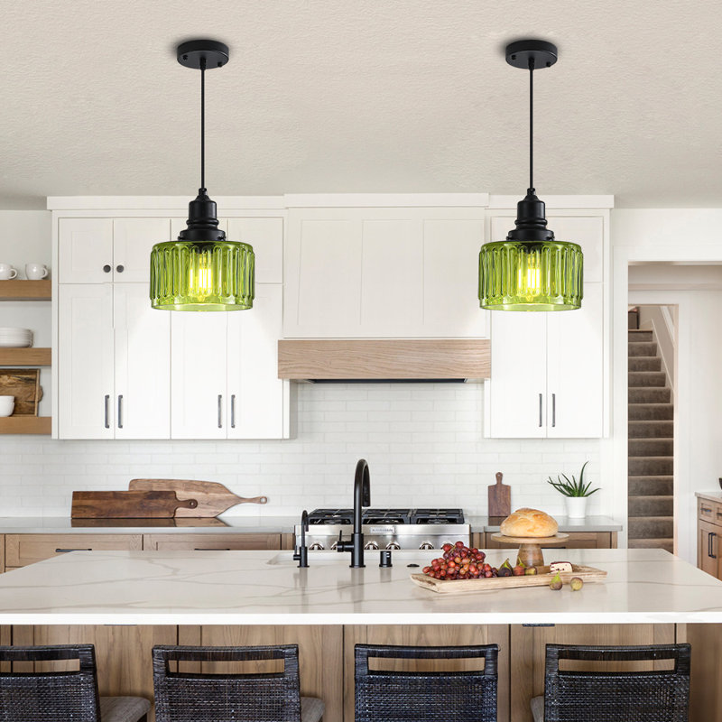 2-Light Vintage Pendant Lights Kitchen Island, Glass Kitchen Pendant Lighting, Vert