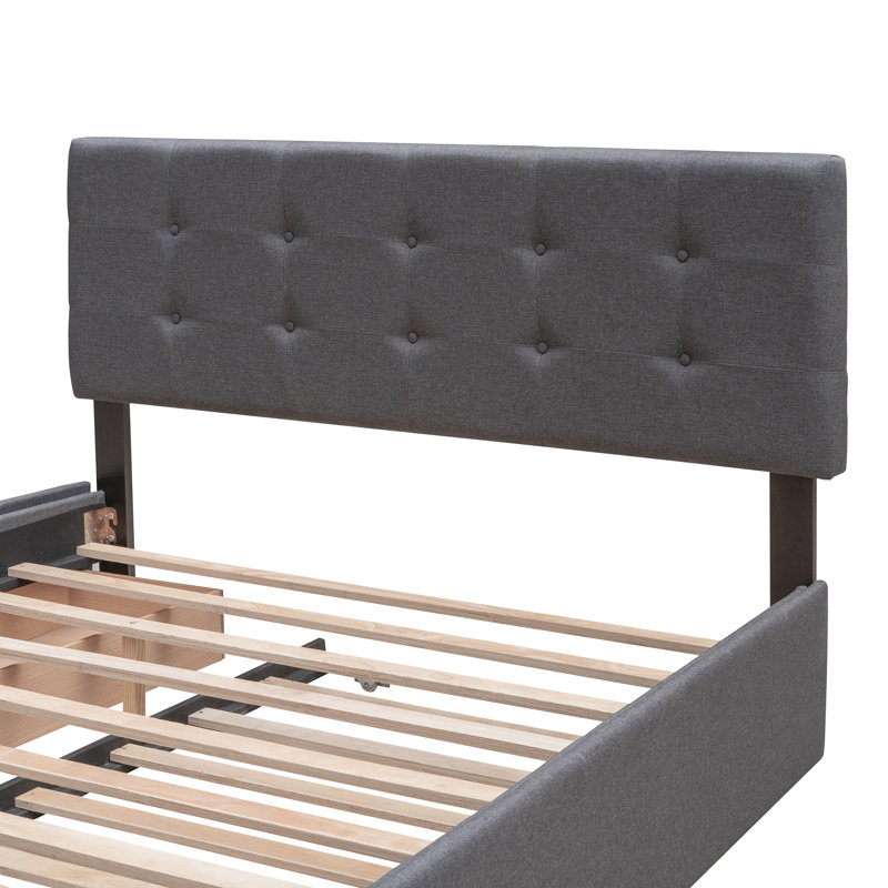 Lit plateforme tapissier avec tiroirs et lit gigogne, Gris foncé