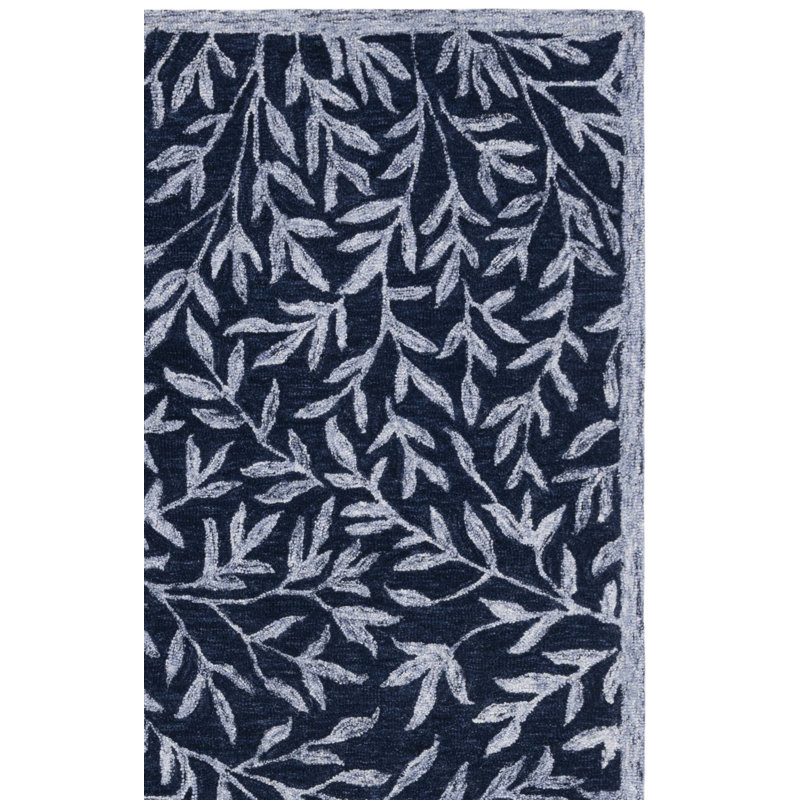 Alduina Floral Handmade Tufted Area Rug in Navy/Ivory, Rectangle 9' x 12'