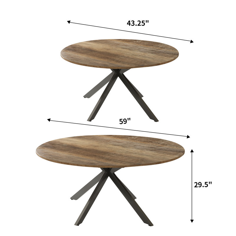 59-Inch Extendable Round Dining Table For Dining Room, 4-6 People Large Expendable Kitchen Dinner Tables, Brown