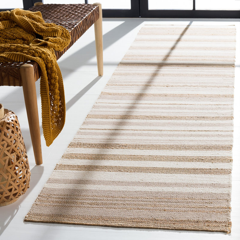 Grice Hand Woven Jute/Wool Striped Rug in Natural/Ivory, Runner 2'3" x 9'