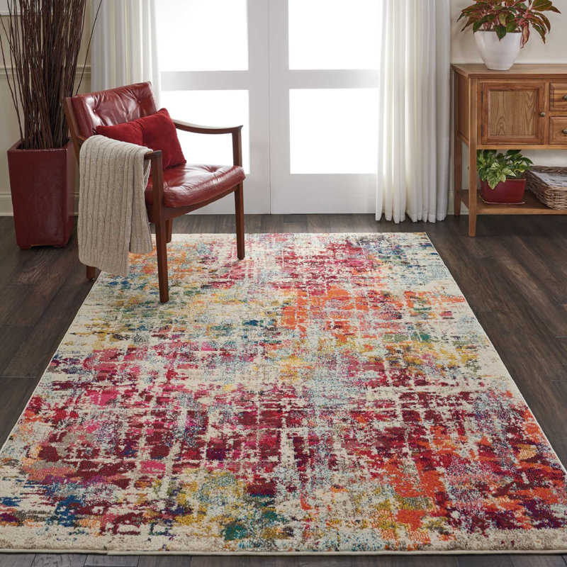 Allegro Power Loom Ivory/Pink Rug, Rectangle 7'10" x 10'6"