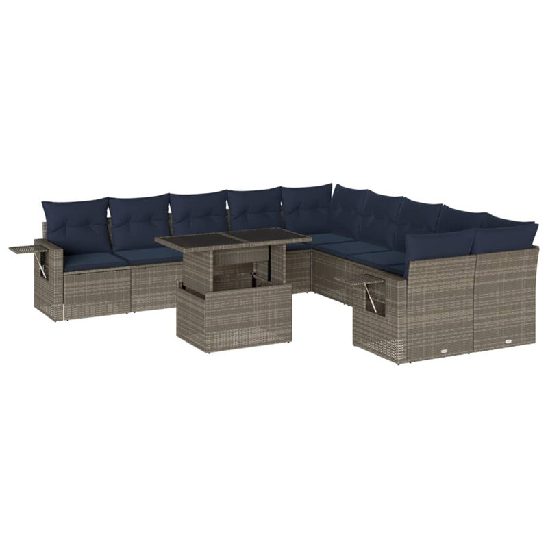  Ensemble de canapé de patio 11 pièces avec coussins en rotin de polyester gris, Marine, Gris