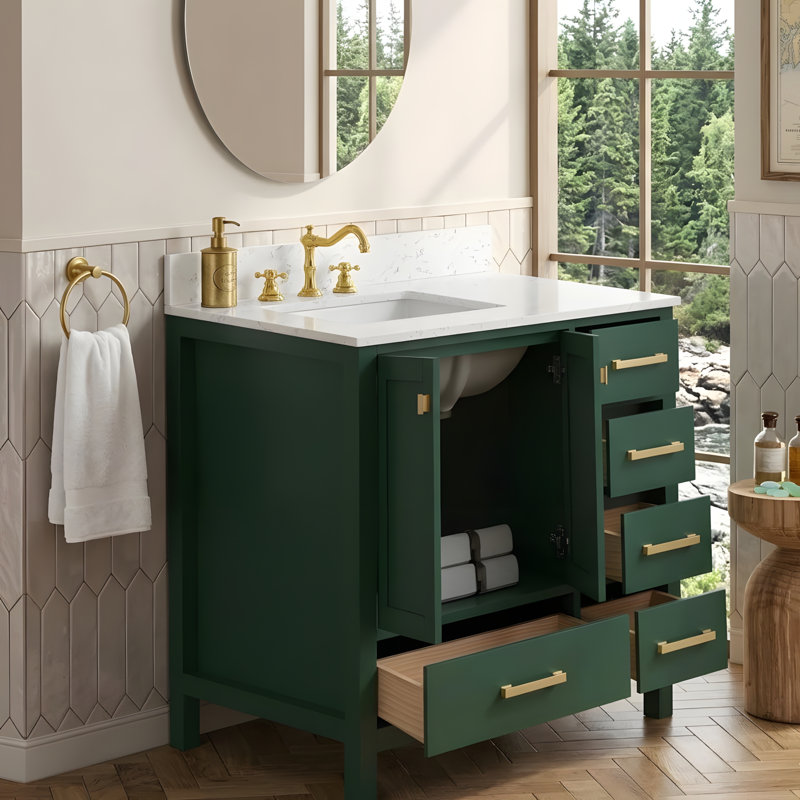 Meuble-lavabo moderne autoportant, Vert/doré