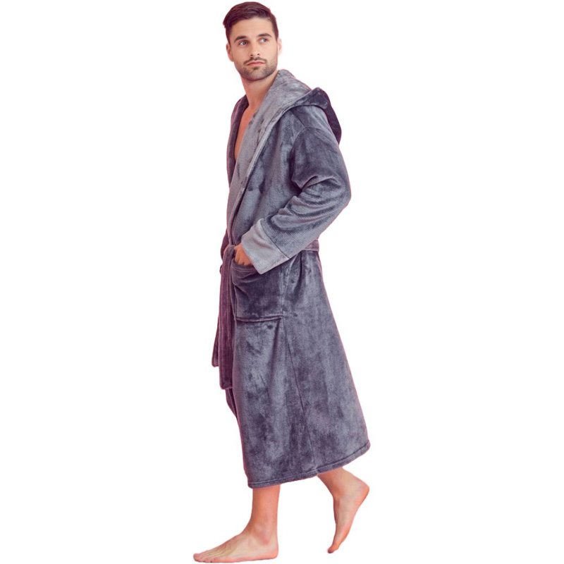 Peignoir mi-mollet avec poches et capuche Yaya, P / M, gris