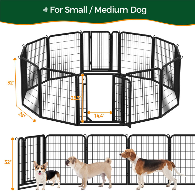 Panel Metal Exercise Pen With Door, 32" H x 26" W x 0.6" D