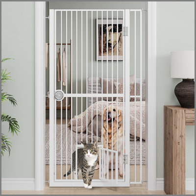 61" Extra Tall Cat Gate for Doorway , Adjustable Wide 34.3"-36.7" and included 4.13" extension kits, Suitable for Doorways or Kitchen, No Drilling Pressure Mount Kit, White