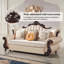 Canapé-lit convertible 90,55 po Modern Light Luxury Champagne extensible, structure en bois massif sculpté avec surfaces de contact en cuir fleur-1829571857