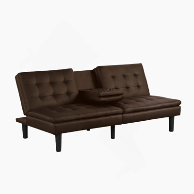 Canapé-lit futon contemporain avec capitonnage biscuit, table rabattable, porte-gobelets et chargeurs USB pour une assise et un sommeil flexibles