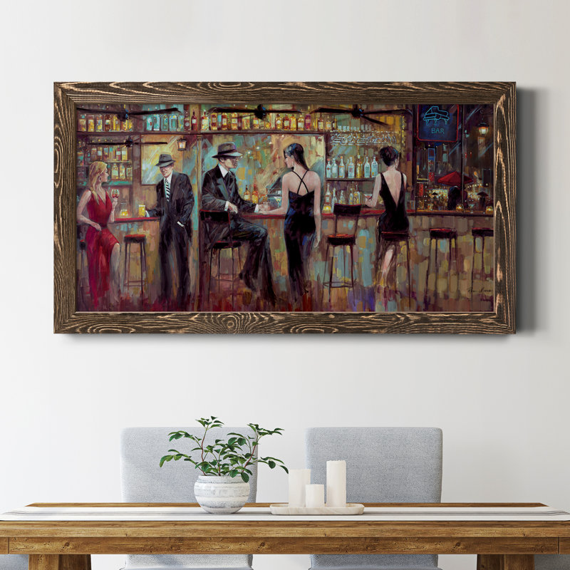 Happy Hour - Reproduction d'art textuel sur toile encadrée, Noyer