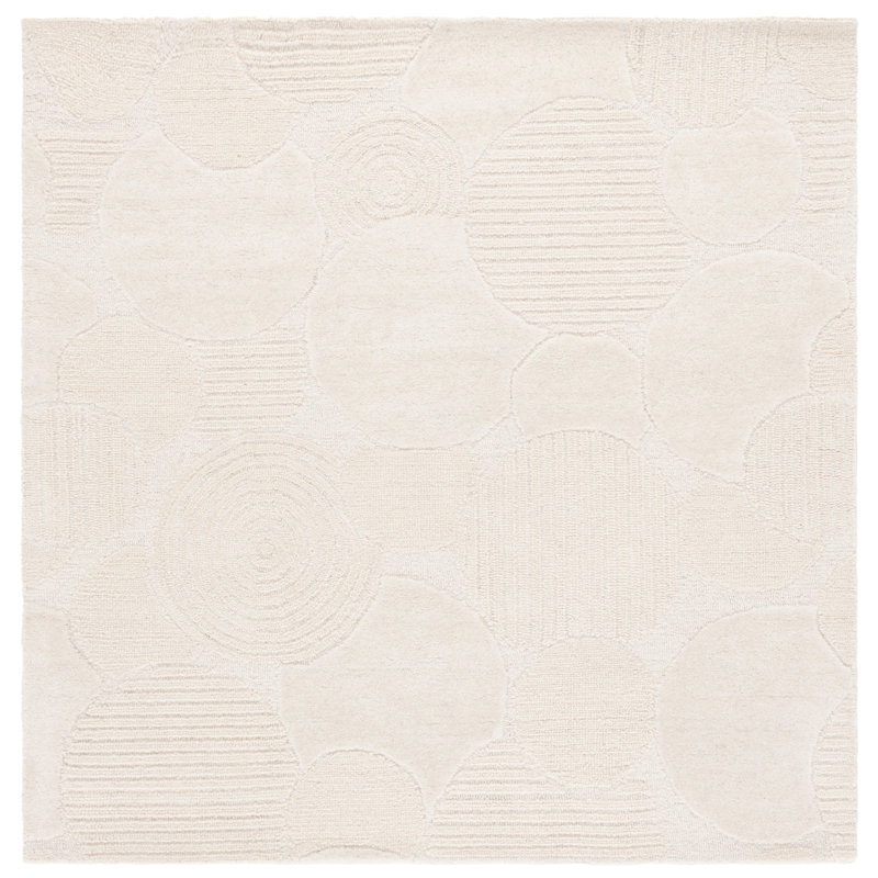 Maryorie Ebony Hand Tufted Wool/Cotton Abstract Rug in Ivory, Square 6'